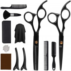 12 Pcs Hair Cutting Scissors Kit with Stainless Steel Thinning Scissors, Comb, Cape and Clips, Hair Cutting Shears Set 